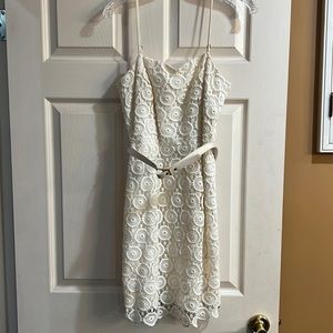 Trina Turk white belted crochet dress